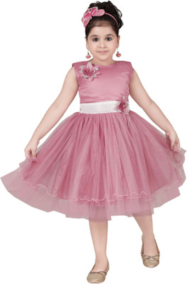 KJD Indi Girls Below Knee Festive/Wedding Dress(Purple, Sleeveless)
