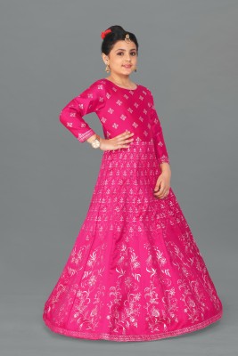 Mirrow Trade Girls Maxi/Full Length Festive/Wedding Dress(Pink, 3/4 Sleeve)