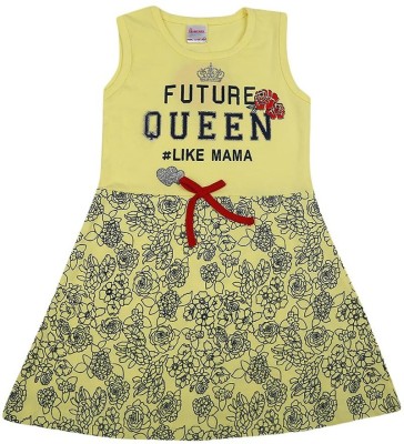 V-MART Girls Midi/Knee Length Casual Dress(Yellow, Sleeveless)