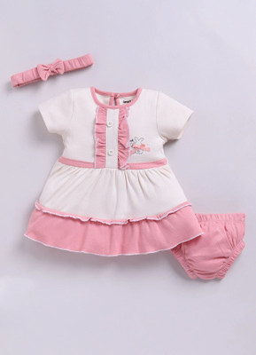 Smart Baby Baby Girls Midi/Knee Length Casual Dress(White, Pink, Short Sleeve)