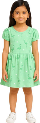 tiny hugs Baby Girls Midi/Knee Length Casual Dress(Green, Short Sleeve)