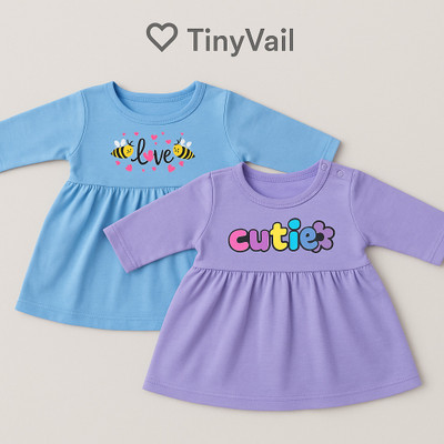 TinyVail Baby Girls Above Knee Casual Dress(Multicolor, Full Sleeve)