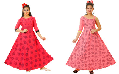 ZOOBA Girls Maxi/Full Length Party Dress(Multicolor, 3/4 Sleeve)