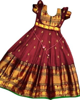 Jal Enterprises Girls Maxi/Full Length Festive/Wedding Dress(Maroon, Short Sleeve)