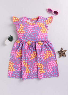 Mimino Indi Girls Midi/Knee Length Casual Dress(Pink, Short Sleeve)