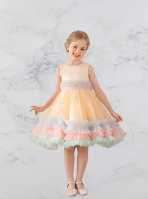 Ksaliya Enterprise Girls Midi/Knee Length Party Dress(Yellow, Sleeveless)