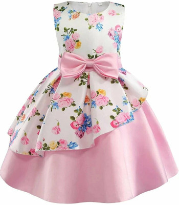 Amavya Fashions Girls Midi/Knee Length Party Dress(Pink, Sleeveless)