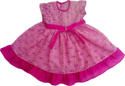 manny Girls Midi/Knee Length Casual Dress(Pink, Short Sleeve)