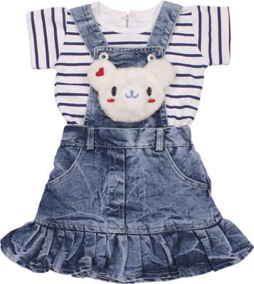 Indian Evergreen Girls Mini/Short Casual Dress(White, Short Sleeve)