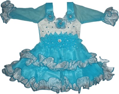 Lalisha Baby Girls Midi/Knee Length Festive/Wedding Dress(Light Blue, Full Sleeve)