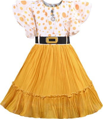 Wishkaro Girls Midi/Knee Length Festive/Wedding Dress(Yellow, Short Sleeve)