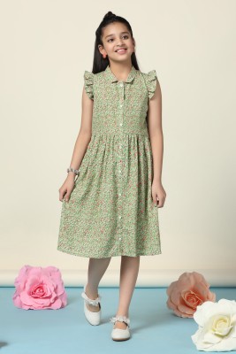 Mirrow Trade Girls Midi/Knee Length Casual Dress(Light Green, Sleeveless)