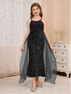Mastienterprise Indi Girls Maxi/Full Length Party Dress(Black, Sleeveless)