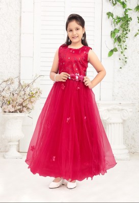 GLOBAL NOMAD Indi Girls Maxi/Full Length Festive/Wedding Dress(Pink, Sleeveless)