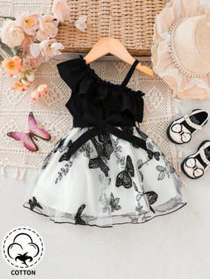 BHULKA Baby Girls Midi/Knee Length Party Dress(Black, Fashion Sleeve)