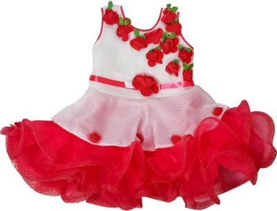 aruna creation Baby Girls Midi/Knee Length Party Dress(Red, Sleeveless)