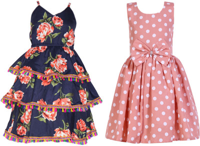 Mamnoon Girls Below Knee Casual Dress(Dark Blue, Sleeveless)