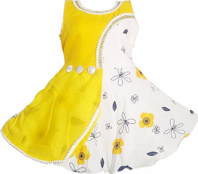 paridhaanmart Indi Baby Girls Midi/Knee Length Party Dress(Yellow, Sleeveless)