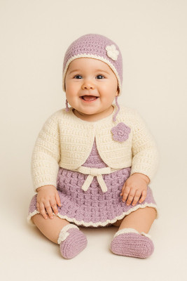 ALL KNIT Baby Girls Below Knee Party Dress(Purple, Full Sleeve)