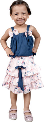 goofy styles Girls Midi/Knee Length Casual Dress(Pink, Sleeveless)
