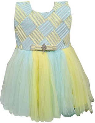 Pranav Retails Baby Girls Midi/Knee Length Festive/Wedding Dress(Yellow, Sleeveless)