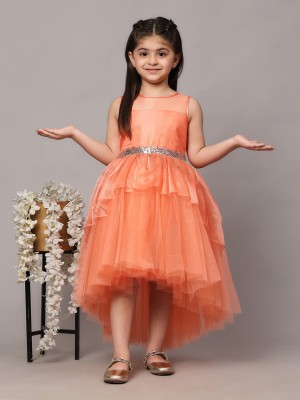 Toy Balloon Kids Baby Girls Midi/Knee Length Party Dress(Orange, Sleeveless)