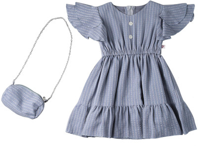 Snazzygirl Indi Girls Midi/Knee Length Casual Dress(Grey, Short Sleeve)