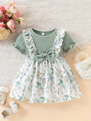 Classy Moda Girls Midi/Knee Length Casual Dress(Green, Cap Sleeve)