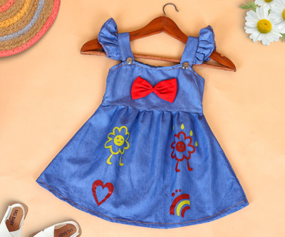 M. MONGELA DRESSES Baby Girls Midi/Knee Length Party Dress(Blue, Sleeveless)