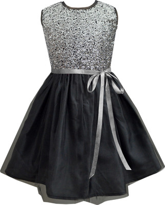 A.T.U.N. Girls Midi/Knee Length Party Dress(Silver, Sleeveless)