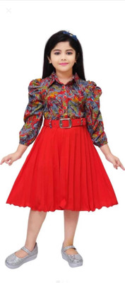 KidsCute Baby Girls Midi/Knee Length Casual Dress(Multicolor, Fashion Sleeve)
