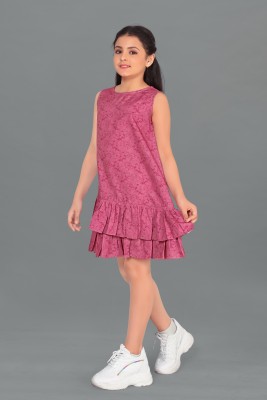 Mirrow Trade Girls Above Knee Casual Dress(Pink, Sleeveless)