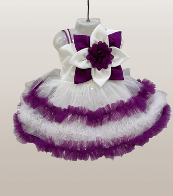 MK LASKAR FASHION Baby Girls Midi/Knee Length Festive/Wedding Dress(Purple, White, Sleeveless)