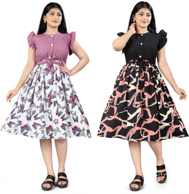 Njushxa Girls Midi/Knee Length Festive/Wedding Dress(Black, Short Sleeve)