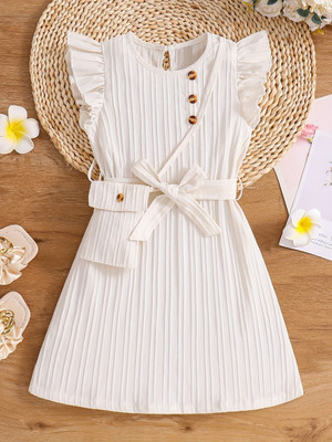 Style Connect Collection Girls Midi/Knee Length Party Dress(White, Sleeveless)