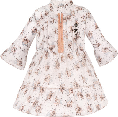 Wishkaro Girls Midi/Knee Length Casual Dress(Brown, Full Sleeve)