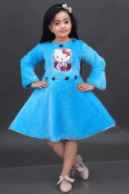 NEW COLLECTIONS Girls Midi/Knee Length Casual Dress(Blue, Full Sleeve)