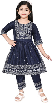 Sajjat Dresses Girls Below Knee Party Dress(Dark Blue, Half Sleeve)