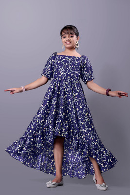 HouseOfCommon Girls Maxi/Full Length Party Dress(Dark Blue, Half Sleeve)