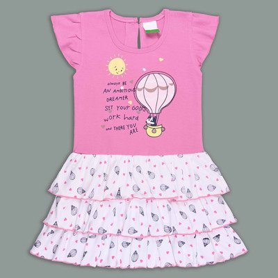 Wishkaro Girls Midi/Knee Length Casual Dress(Pink, Short Sleeve)
