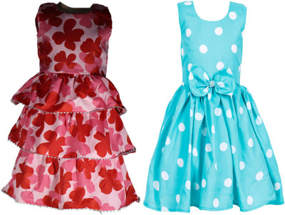 Miranga Girls Below Knee Casual Dress(Dark Blue, Sleeveless)