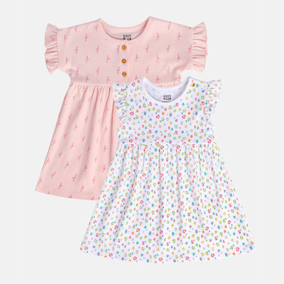 MINI KLUB Indi Baby Girls Midi/Knee Length Casual Dress(Pink, Cap Sleeve)