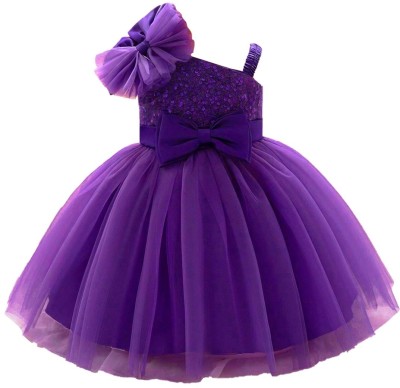 Miss & Chief Baby Girls Midi/Knee Length Party Dress(Purple, Fashion Sleeve)