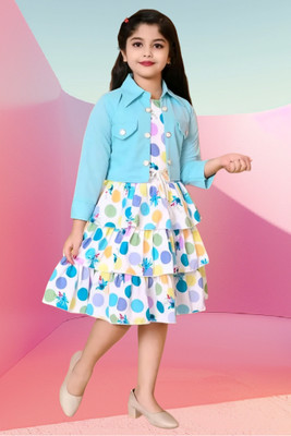 Ahil Dresses Indi Girls Midi/Knee Length Casual Dress(Blue, Full Sleeve)