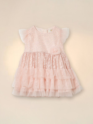 JUNIORS by Babyshop Baby Girls Midi/Knee Length Party Dress(Pink, Cap Sleeve)