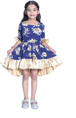 Wow princess Girls Above Knee Party Dress(Multicolor, 3/4 Sleeve)