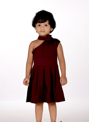 kidzay Girls Midi/Knee Length Casual Dress(Maroon, Sleeveless)