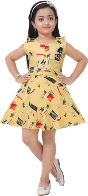 M. MONGELA DRESSES Girls Above Knee Festive/Wedding Dress(Yellow, Sleeveless)
