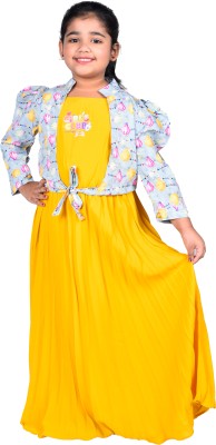 Yellowtoons Girls Maxi/Full Length Party Dress(Yellow, Full Sleeve)