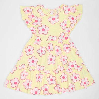 Pantaloons Junior Girls Above Knee Casual Dress(Yellow, Cap Sleeve)